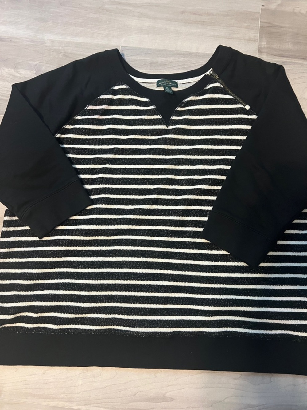 Ralph Lauren Black & White Striped Kids Raglan Sweatshirt